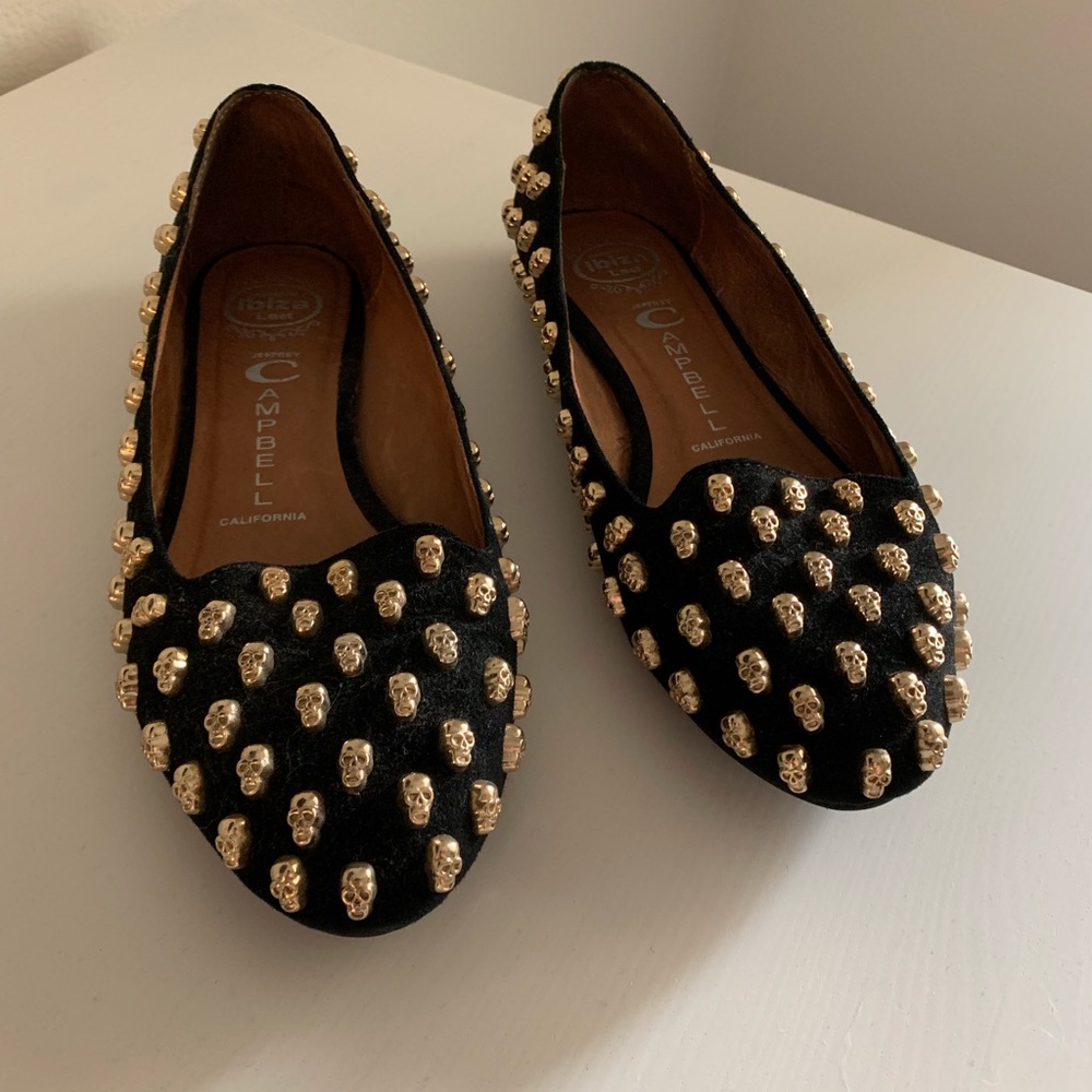 Jeffrey Campbell Ibiza Gold Skull/Skeleton Flats